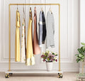 Gold Metal Clothing Rack with Wood Shelf, Heavy Duty Rolling Garment Rack with Wheels for Bedroom Retail Boutique Use (49.21L inches)