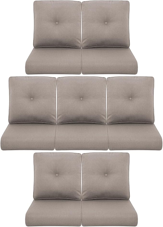 7-Piece Outdoor Patio Cushion Set - Fade & Water Resistant with Removable Olefin Cover, 22x24x4 Inch Memory Foam Cushions for Wicker Sectional Sof - Grey/Buckle