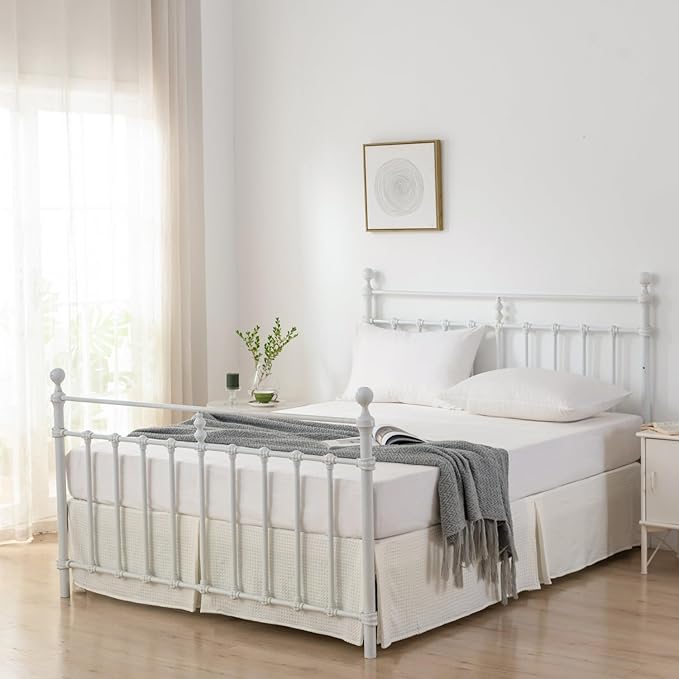 Queen Bed Skirt, Pleated Waffle Weave Bed Skirt with Split Corners, Tailored Dust Ruffle 16 Inch Drop Easy Fit, Machine Washable, Ivory, 16" Queen