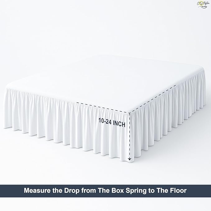 Cottington Lane Ruffled Bed Skirt Full Size with Split Corner, Brushed Microfiber Hotel Quality White Dust Ruffle, 15 Inch Drop Gathered Bedskirt, Soft and Stylish, Shrinkage and Fade Resistant