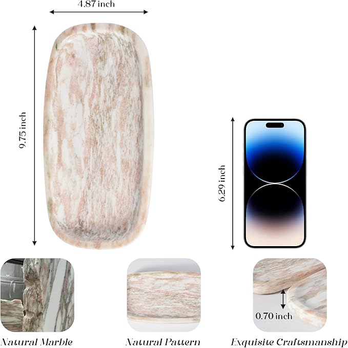 Koville Natural Marble Tray for Bathroom Countertop, Vanity Tray for Decor, Marble Bathroom Trays Stone Storage Trays for Perfume, Jewelry, Candles, Decorative Tray for Dresser Organizer(Norway Red)