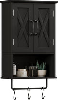ChooChoo Farmhouse Medicine Cabinet, Bathroom Wall Cabinet with Adjustable Shelf, Towel Bar, 3 Hooks, Over The Toilet Storage Cabinet for Bathroom, Kitchen, 19.3''L, Black