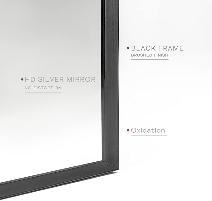 Arched Wall Mirror for Bathroom, 24"x36" Black Modern Metal Frame for Entryway Living Room Bedroom Wall Decor