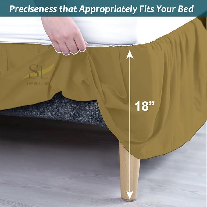 Shreem Linen Ruffled Bed Skirt with Split Corners, Gathered Style, 100% Microfiber, 18-Inch Drop, Dust Ruffle Bedskirt with Platform, Full-XL, Taupe
