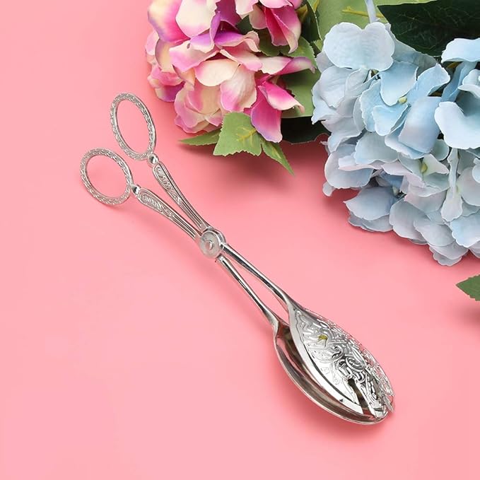 Serving Tongs 9.1in Zinc Alloy Non-Slip Silver Finish