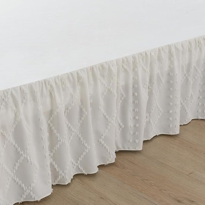 Bed Skirt Full Size Ruffled Bed Skirt with Split Corners, 14 Inch Drop Dust Ruffle Bed Skirts with Platform, Boho Tufted Shabby Chic Full Size Bed Skirts, Ivory