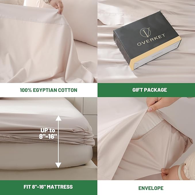 100% Egyptian Cotton Sheets Cal King Sheet Set 4PCS 1000 Thread Count Sateen Weave Soft Breathable 16-Inch Deep Pocket（California King,Dusty Pink）