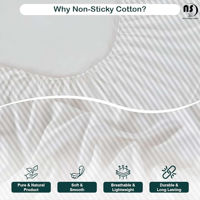 NON Sticky cotton Queen Size Sleeper Sofa Sheets, 4 Piece Egyptian Cotton Bed Sheet Set for Sofa Bed, 10" Deep Pocket for Pull Out Couch Mattress, 60" x 75", White Stripe, Soft & Breathable