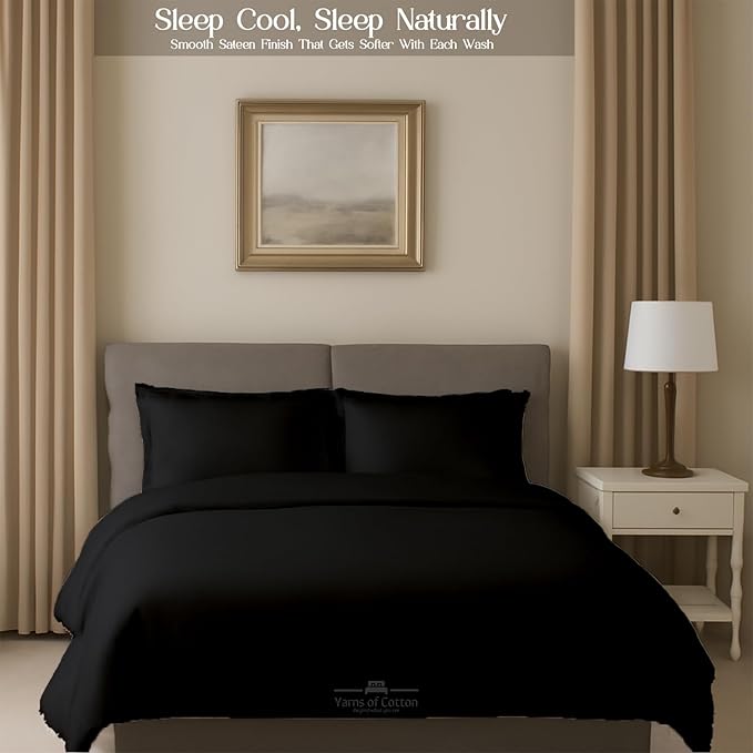 Sleeper Sofa 4 Piece Bed Sheet Set Premium Quality 100% Cotton 500 Thread Count, Smooth & Super Soft Sateen Weave, Extra Soft Bed Sheets, Wrinkle Free, 8 Inch Deep Pocket (Queen, Black)