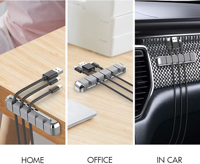 AHASTYLE Cable Organizer Holder 5 Slots Desktop Cord Wire Clips Keeper for Organizing USB Cable/Power Cord/Wire Home Office and Car (Grey)