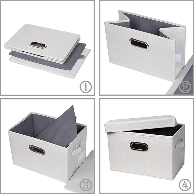 PRANDOM Collapsible Storage Bin with Lid [5-Pack] Fabric Foldable Storage Box Organizer Container Basket Cube with Cover for Home Bedroom Closet Office Beige(15.3x10x9.7)