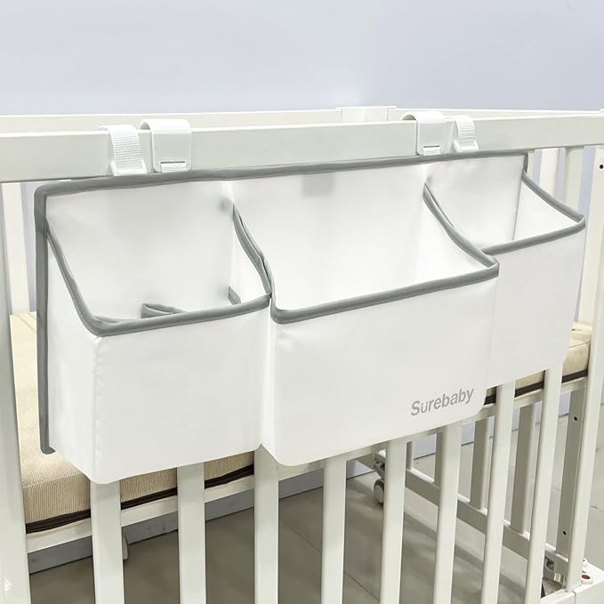 Hanging Baby Diaper Caddy, 3-in-1 Diaper Caddy Organizer Holder For Baby Crib, Nursery Organization Diaper Stacker Storage For Crib, Changing Table, Car, Wall-White