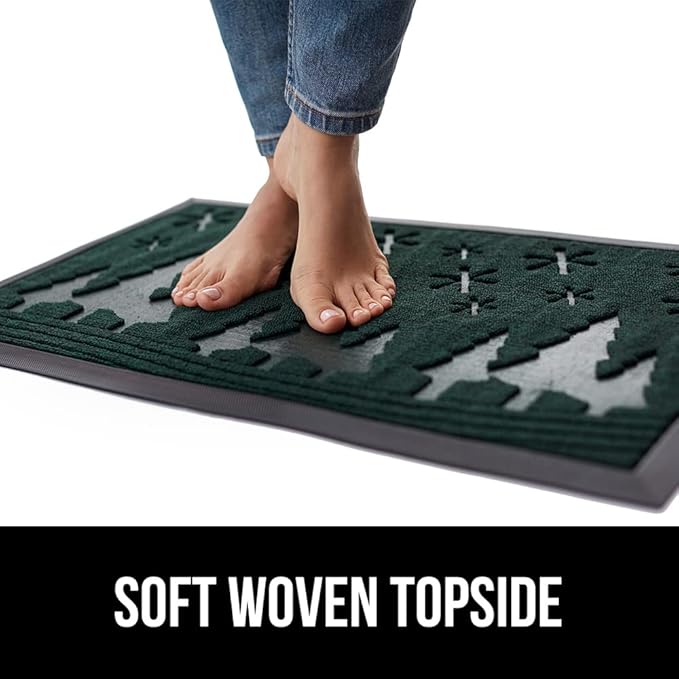 GORILLA GRIP 100% Waterproof All-Season WeatherMax Doormat, 47x35, US Designed Natural Rubber, Stain and Fade Resistant, Low Profile Indoor Outdoor Door Mats, Easy Clean Patio Mat, Green Snowscape
