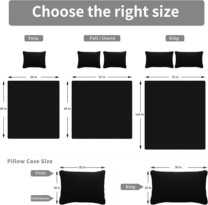 Easy-Going Twin Size Reversible Quilt Set with 1 Quilt and 1 Pillow Shams, Soft Bed Quilt Cover, Water Resistant Lightweight Microfiber Bedspread, Stain Resistant, Black/Beige