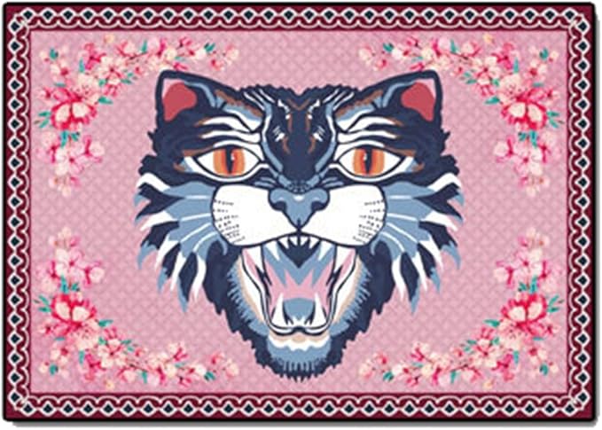 Cartoon Animal Pattern Area Rug Cute Cat Luxury Floral Decor for Carpet Farmhouse Bedroom Living Room Rugs Bathroom Kitchen Runner Mat Indoor Outdoor Non Slip Doormat 3' X 7'