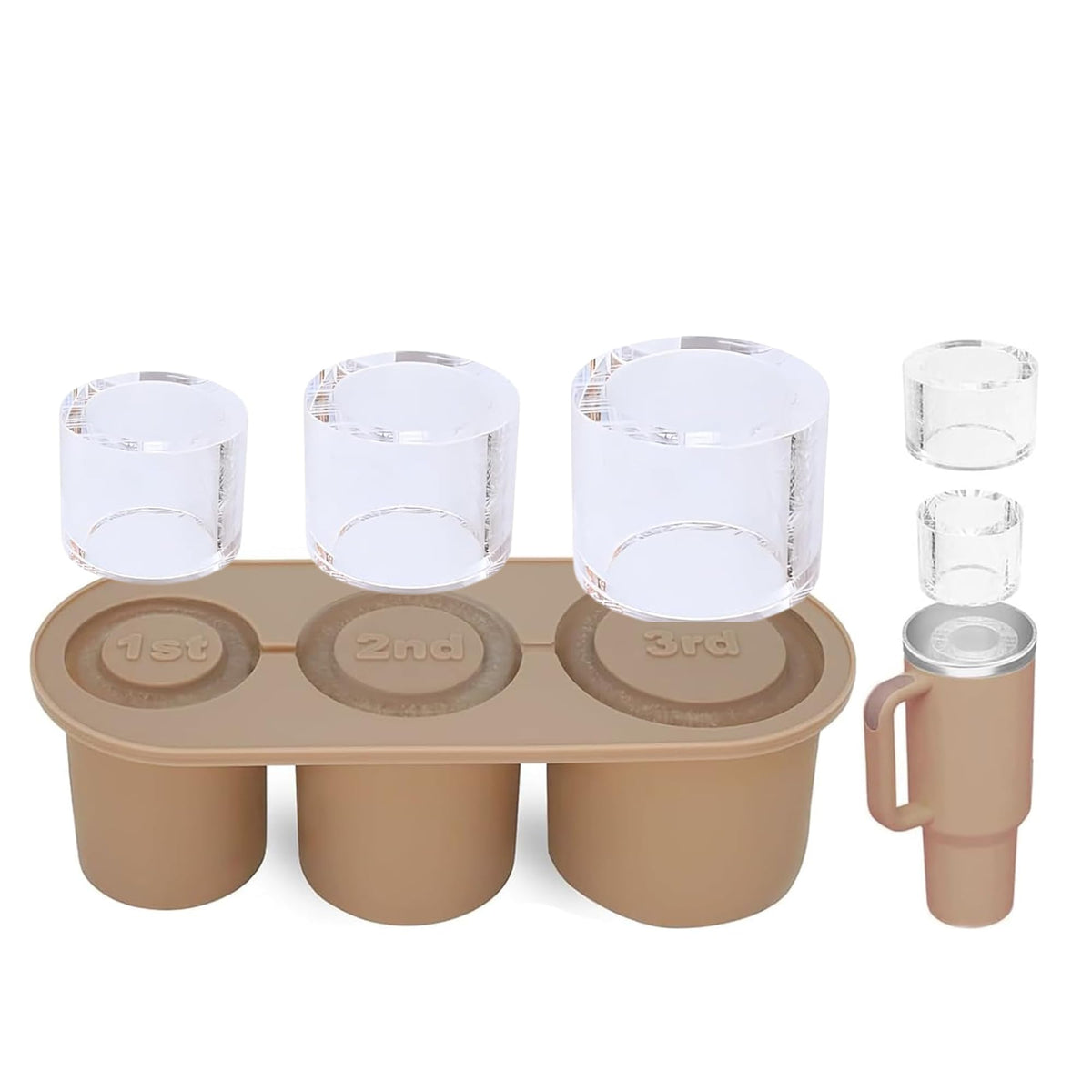 NKAM 20-40 oz Ice Molds for Stanley Cup - Silicone Ice Cube Tray with Lid and Bin for Chilling Cocktails, Whiskey, Drinks, Coffee - BPA-Free, Easy Fill and Release Ice Maker Tray for Freezer