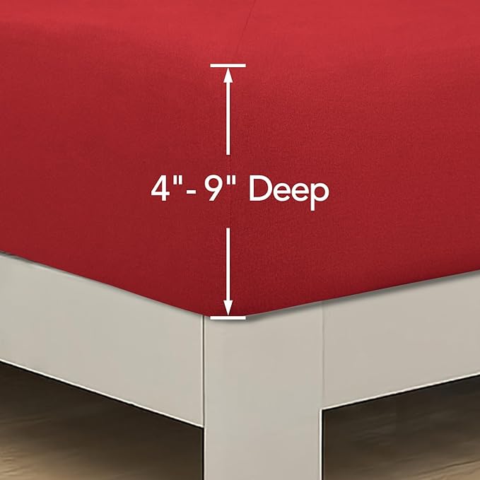 PureFit Stretchy Box Spring Cover King - Elastic Fitted Box Spring Wrap Around 4 Sides, Wrinkle & Fading Resistant Fits King and C-King Size Beds, Red