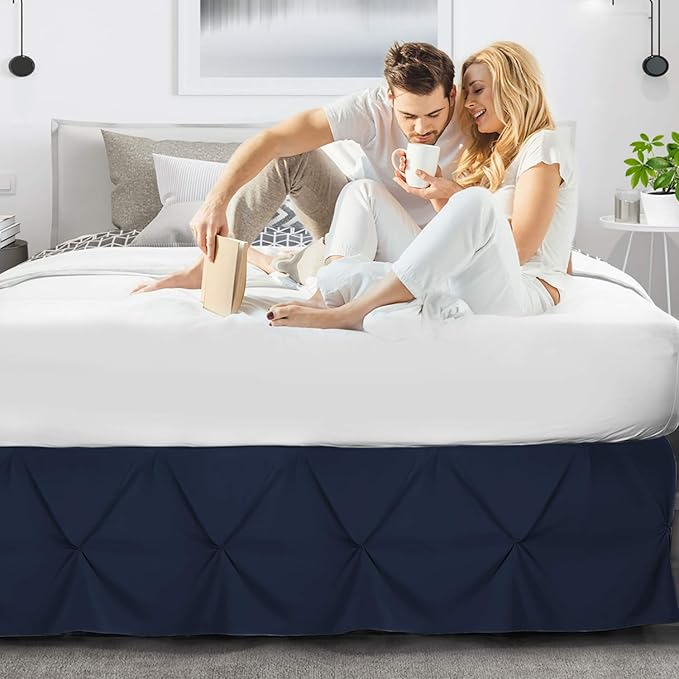 Nestl Navy Blue Bed Skirt - Pinch Pleat Full Size, 14" Drop, Premium Microfiber