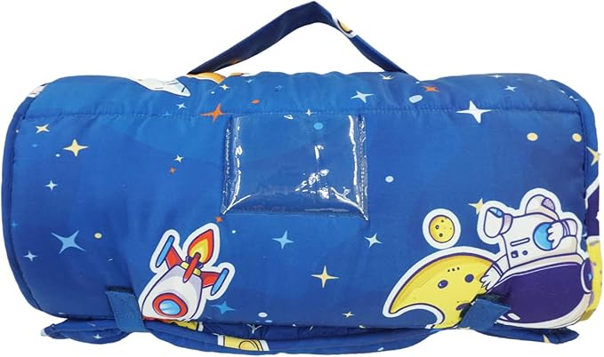 Toddler Nap Mat with Removable Pillow and Minky Blanket,Soft Rolled Napping Mats for Boys and Girls,Lightweight Daycare,Preschool,Travel Toddler Sleeping Slumber Bags -50"×20”(Space)