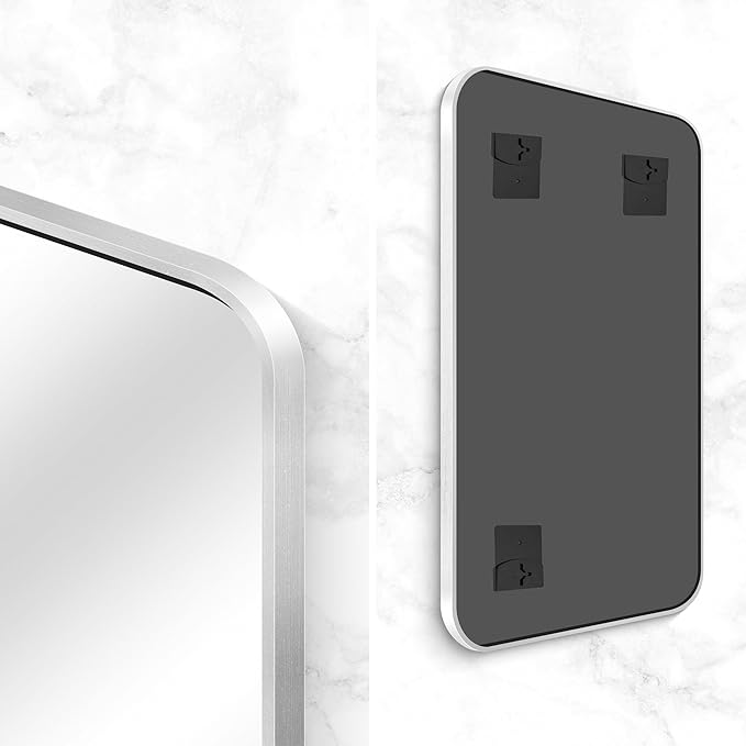 BONEWEI Silver Bathroom Mirror,24x48 inch Wall Mirror for Bathroom Wall Mounted,Rectangle Mirror for Bathroom Over Sink,Modern Frame Round Corner for Living Room,Bedroom Entryway,Horizontal/Vertical