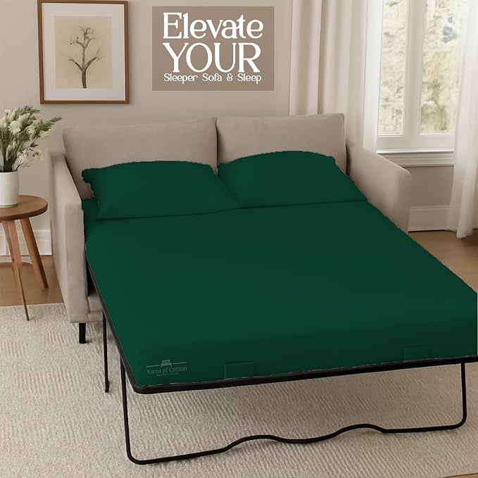 Sleeper Sofa 4 Piece Bed Sheet Set Premium Quality 100% Cotton 500 Thread Count, Smooth & Super Soft Sateen Weave, Extra Soft Bed Sheets, Wrinkle Free, 4 Inch Deep Pocket (Full, Olive)
