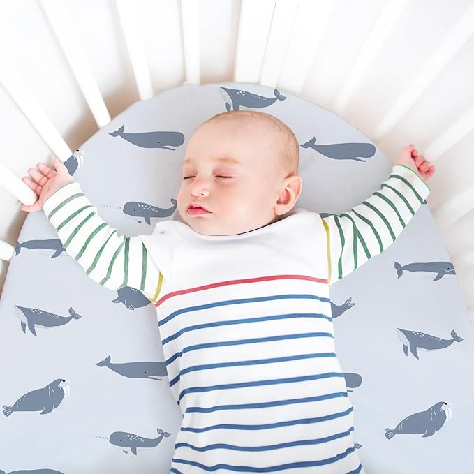 Baby Bassinet Sheets Girl Boy, Stretch Fitted Bassinet Sheet Set 3 Pack Bassinet Mattress Sheets Universal Fit for Rectangle, Round, Oval, Hourglass Mattress, Soft Breathable Blue Ocean Sailor