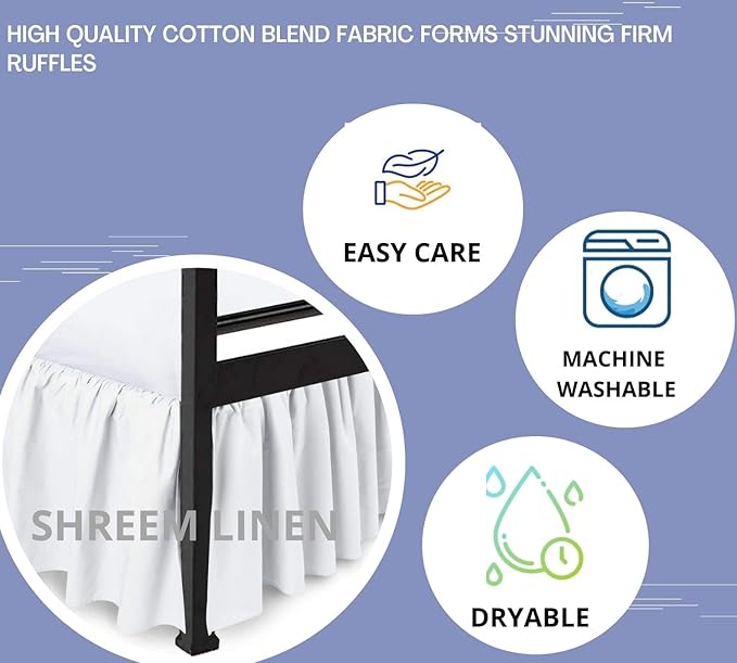 Shreem Linen Ruffled Bed Skirt with Split Corners, Gathered Style, 100% Microfiber, 21-Inch Drop, Dust Ruffle Bedskirt with Platform, RV King, White