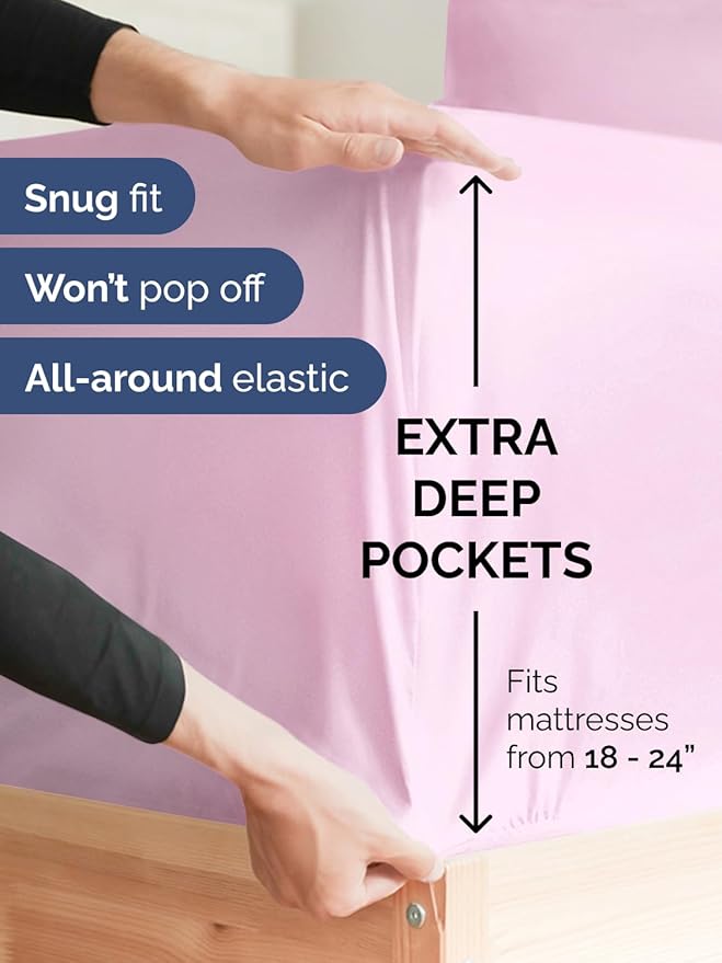 Extra Deep Pocket Queen Sheet Set - 4 Piece Breathable & Cooling Bed Sheets - Hotel Luxury Sheet Set - Soft, Wrinkle Free & Comfy - Easily Fits Extra Deep Mattresses - Deep Pocket Light Pink Sheets