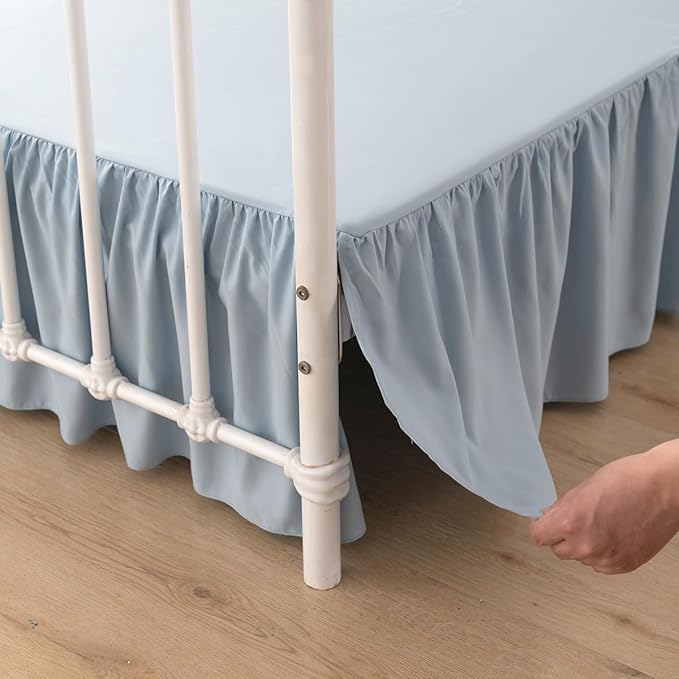 Bed Skirt King Size Ruffled Bed Skirt with Split Corners, 16 Inch Drop Dust Ruffle Bed Skirts with Platform, Gathered Style, 100% Microfiber, Grayish Blue