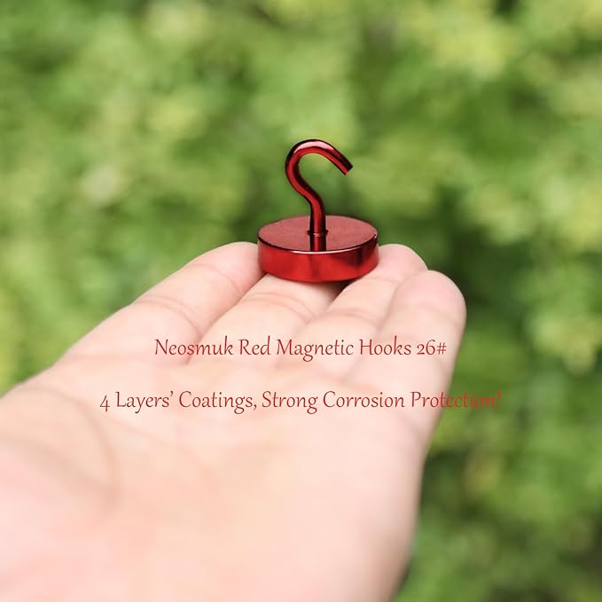 Neosmuk Magnetic Hooks, Cruise Ship Essentials, 80lb+ Heavy Duty Magnetic Hooks for Cruise Cabins, Refrigerator, Grill, Hanging, and Travel | Extra Strong Must-Haves Magnet Hook,Red