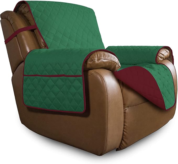 Easy-Going Oversized Recliner Chair Slipcover Reversible Sofa Cover Water Resistant Couch Cover Furniture Protector with Elastic Straps for Pets Dog Cat (Oversized Recliner, Green/Christmas Red)