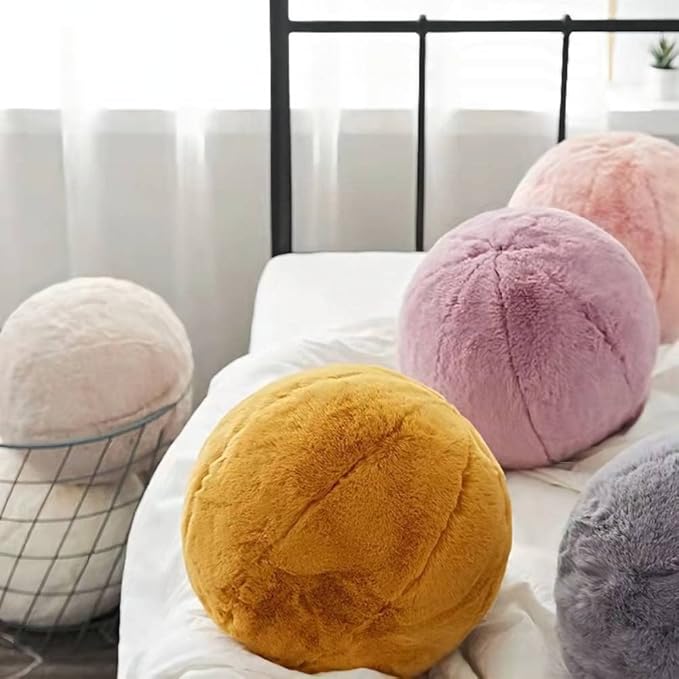 MOJUN Round Plush Ball Throw Pillow, 11" Grey Ball Pillow Decorative Throw Pillow Floor Pillow Cushion, Sphere Pillow for Chair Couch Sofa Bedroom Gift