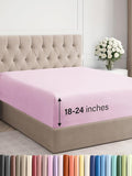 Extra Deep Full Fitted Sheet - Hotel Luxury Single Fitted Sheet Only - Easily Fits 18 inch to 24 inch Mattress - Ultra Soft, Wrinkle & Fade Free w/Extra Deep Pockets - Breathable & Comfy - Light Pink
