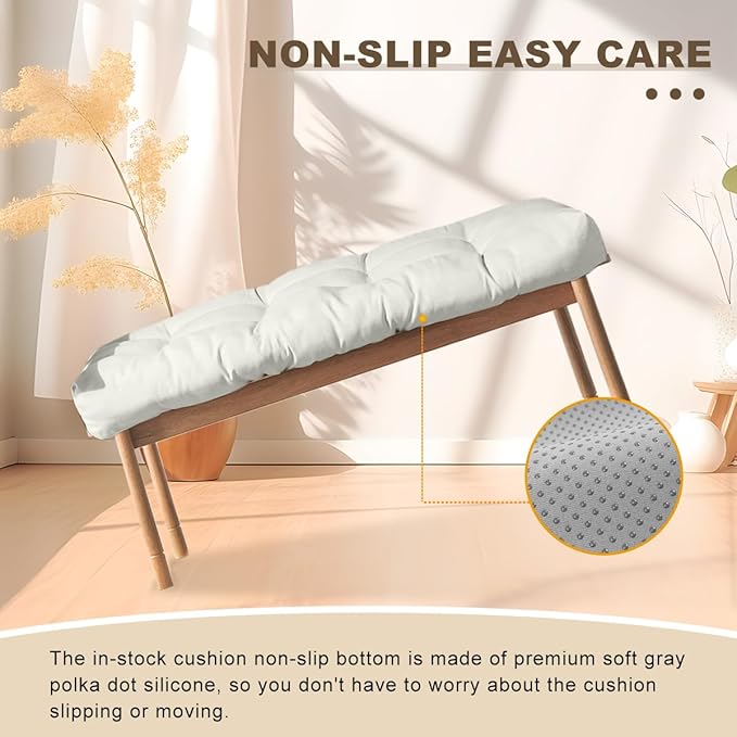 Bench Cushion 48 inches,Indoor/Outdoor Non-Slip Tufted Cushions, Premium Waterproof Linen, Soft Piano Sofa Cushions, Entryway Storage, Bay Window, High-Density Memory Foam(Light Grey-48x16x4in)