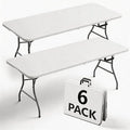 6FT Folding Table 6 Pack, Heavy Duty Plastic Table with Handel, 400lbs Portable Table, Reinforced Steel Legs, Fold-in-Half Table Ideal for Parties, Picnics, Weddings, Camping White