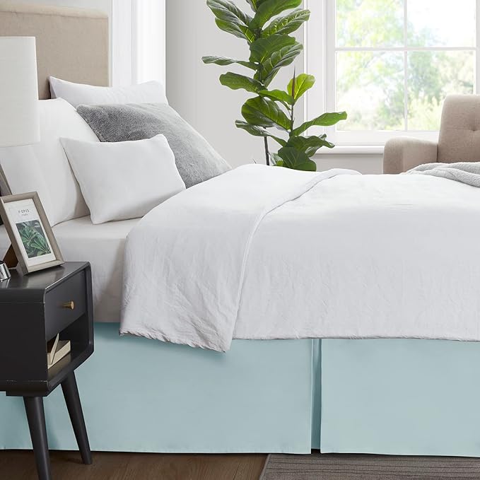 Nestl Light Baby Blue Bed Skirt Cal King Size - Cal King Bed Skirt 14 Inch Drop - Brushed Microfiber Bed Skirts - Hotel Quality Pleated Bed Skirt - Shrinkage & Fade Resistant