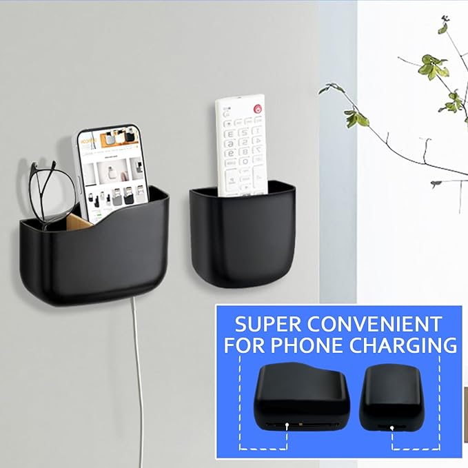 SUNFICON Remote Holder Wall Mount TV FAN Remote Control Holder Bedside Caddy Wall Organizer Phone Holder for Office Adhesive Media Player Controller Holder Box Tray Home Desk Nightstand 2 SMALL BLACK
