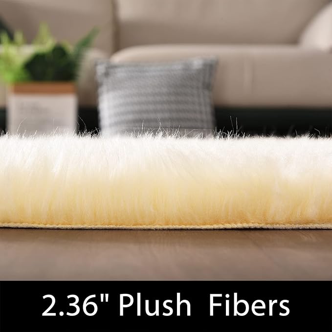 Latepis Yellow Runner 2x6 Fluffy Rug Faux Sheepskin Fur Rug for Bedroom Living Room Décor Cushion Fuzzy Boho Rugs, Runner