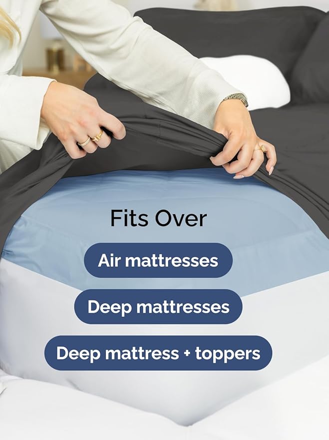 Extra Deep Twin XL Fitted Sheet - Hotel Luxury Single Fitted Sheet Only - Easily Fits 18 inch to 24 inch Mattress - Ultra Soft, Wrinkle & Fade Free w/Extra Deep Pocket - Breathable & Comfy - Charcoal