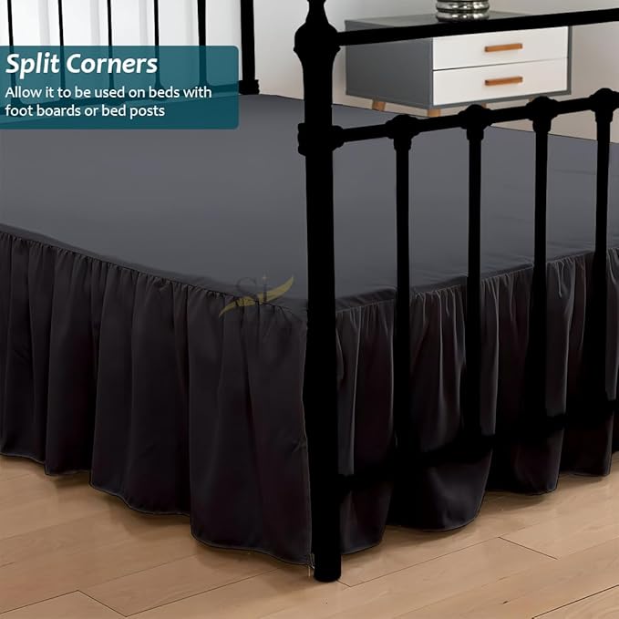 Shreem Linen Ruffled Bed Skirt with Split Corners, Gathered Style, 100% Microfiber, 30-Inch Drop, Dust Ruffle Bedskirt with Platform, Full-XL, Dark Grey