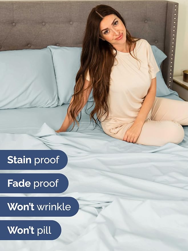 Extra Deep Pocket Queen Sheet Set - 4 Piece Breathable & Cooling Bed Sheets - Hotel Luxury Sheet Set - Soft, Wrinkle Free and Comfy - Easily Fits Extra Deep Mattresses - Deep Pocket Ice Blue Sheets