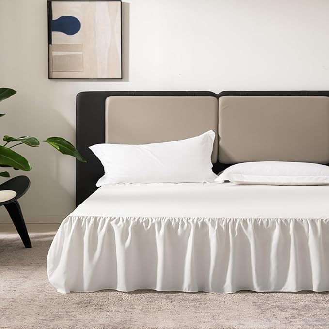 Ivory Bed Skirt King Size Ruffled Bed Skirt with Split Corners, King Bed Skirt 12 Inch Drop, King Size Bed Skirt Ivory for Ruffled Bed Skirt with Split Corners, Bed Skirt King Size
