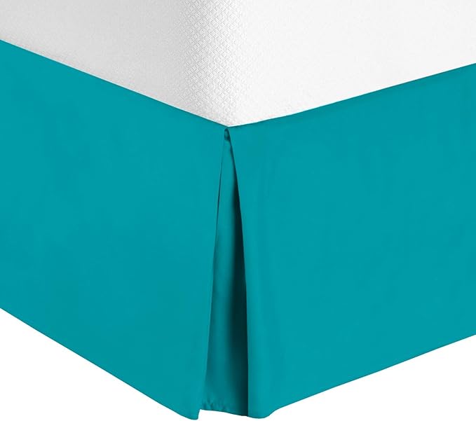 Bed Skirt - 100% Cotton 800 Thread Count Box Pleated Bed Skirt - Luxury Pleated Dust Ruffle, Hotel Quality Modern Bed Skirt, Easy Fit with 12 Inch Tailored Drop, Queen XL, Turquoise