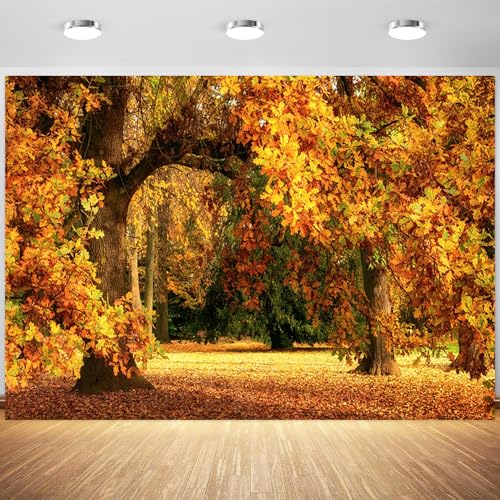 7x5ft Fall Forest Backdrop Fall Leaves Autumn Tree Nature Park Scenery Photography Background Fall Family Wedding Party Outdoor Decorations Supplies Photo Booth Props - size: 7x5ft