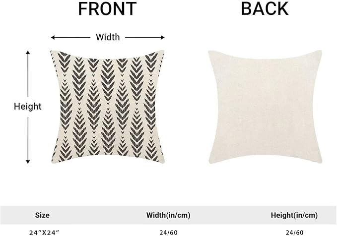 Boho Pillow Covers 24 x 24 Inch Pack of 2, Black and White Bohemian Ethnic Herringbone Pattern Decorative Throw Pillow Covers Vintage Linen Farmhouse Outdoor Pillowcase for Bedroom Home Sofa Decor