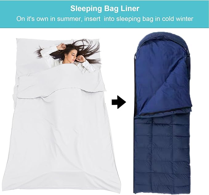 Sleeping Bag Liner,Travel Sheet & Adult Sleep Sack, Camping Sheets Travel Sleep Sack for Backpacking,Hotels & Hostels -Lightweight Single &Double Travel Sheet Camping Sheets