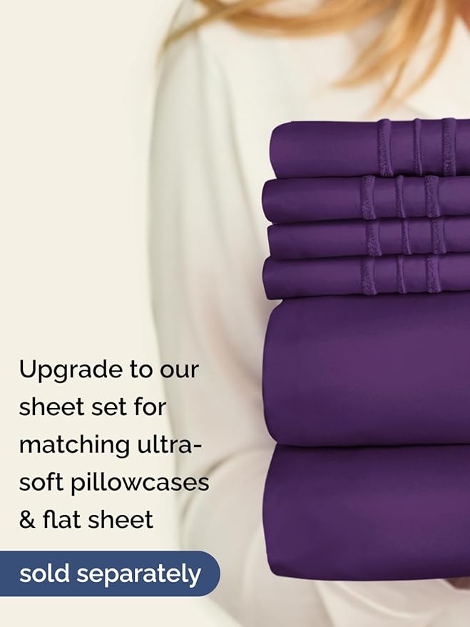 Extra Deep Full Fitted Sheet - Hotel Luxury Single Fitted Sheet Only - Easily Fits 18 inch to 24 inch Mattress - Ultra Soft, Wrinkle Free w/Extra Deep Pockets - Easy-Care, Breathable & Comfy - Purple