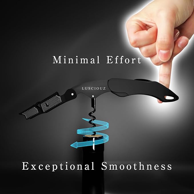 LUSCIOUZ Zero Resistance THE HELIX Corkscrew Silent Wine Bottle Opener Waiters Corkscrew Wine Key (5 Coil_Black)