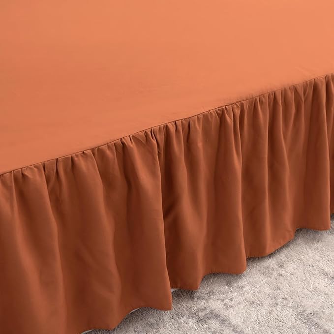 Terracotta Bed Skirt King Size Ruffled Bed Skirt with Split Corners, King Bed Skirt 16 Inch Drop, King Size Bed Skirt Terracotta for Ruffled Bed Skirt with Split Corners, Bed Skirts King Size