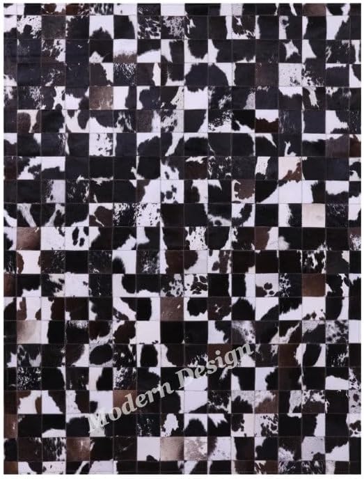 Modern Design Premium Cowhide Leather Carpet with Chevron Pattern, Area Rug (Brown/White-2, 3x5)